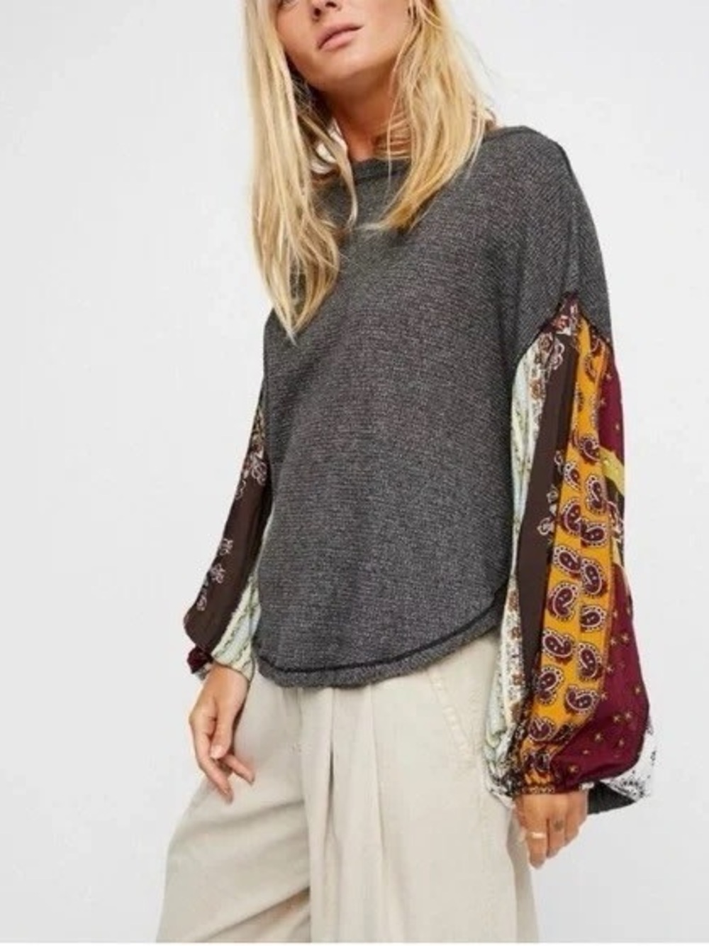 Free People Long Sleeve Thermal Boho Blouse